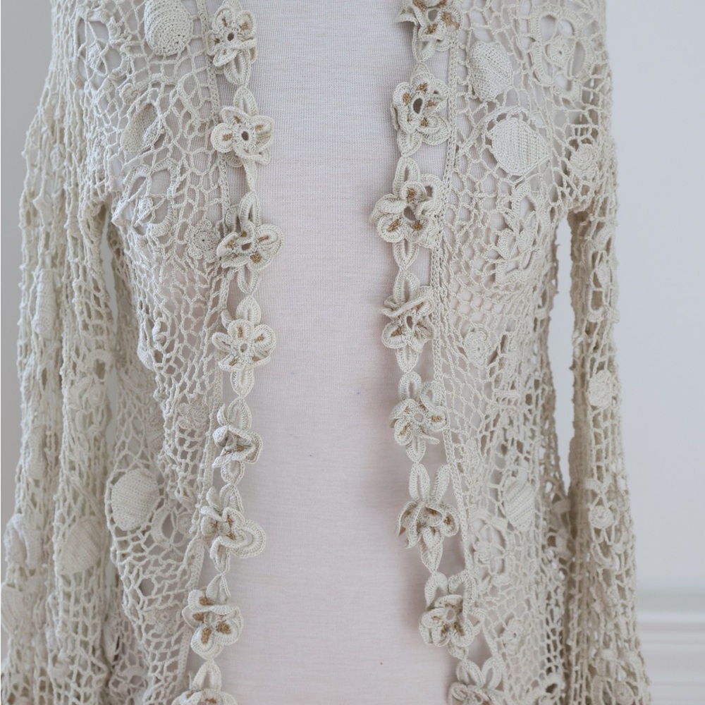Giuliana Testino Designer handmade in Peru Crochet Cardigan Small Pima Cotton - Picture 6 of 9